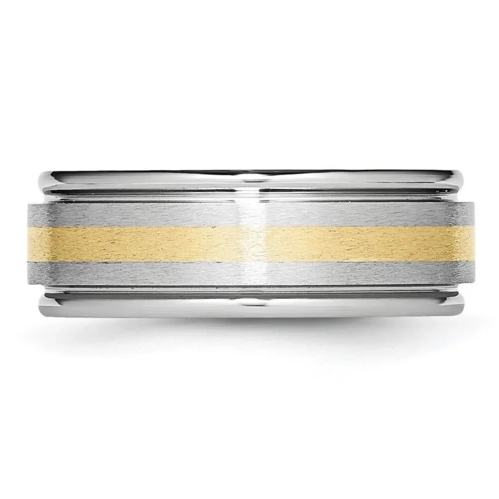 8mm Cobalt & 14K Gold Inlay Satin/Polished Grooved Ridged Band Sz 10